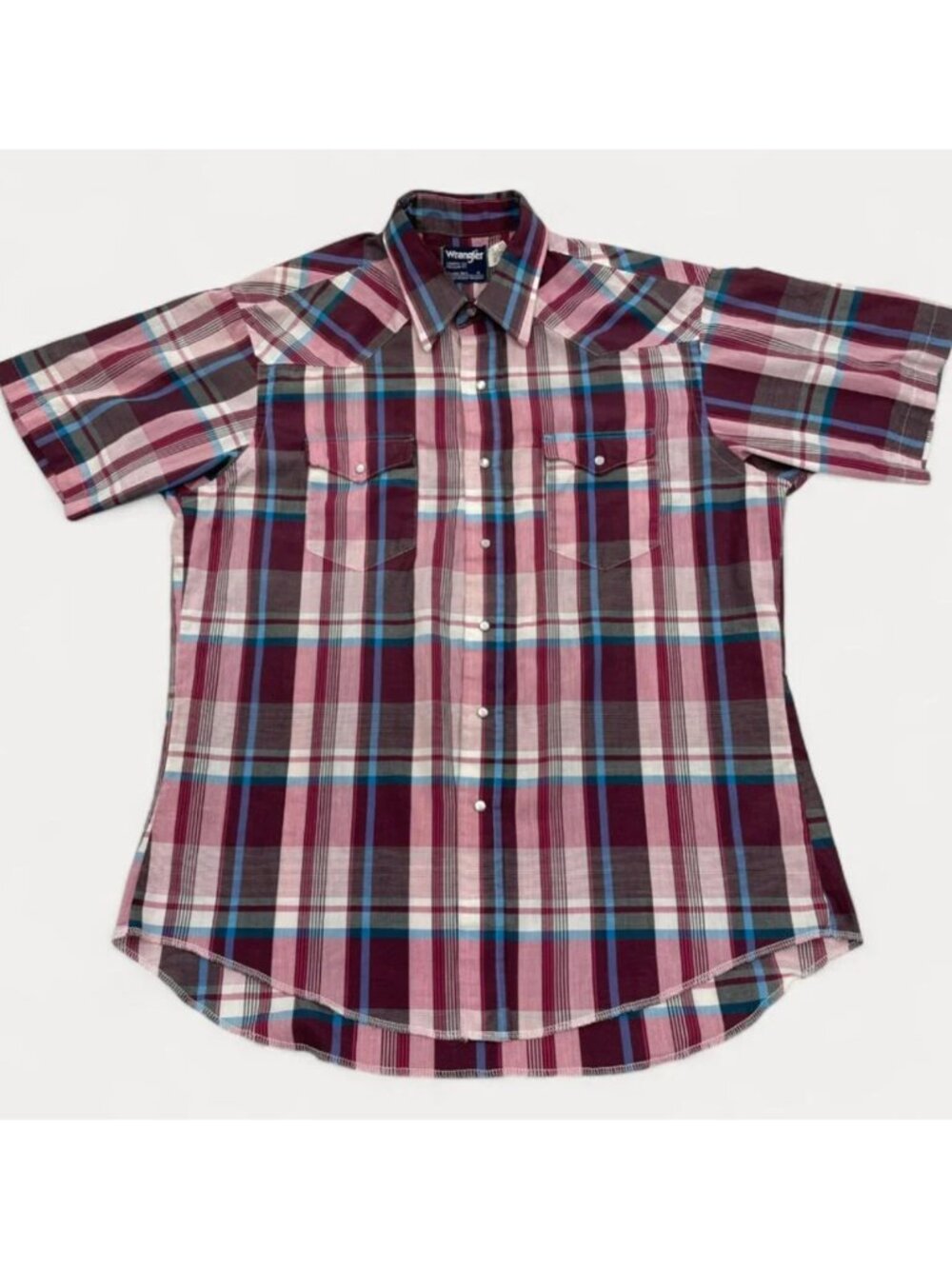 Wrangler Pink Red Pink Plaid Snap Button Vintage Western Cowboy Shirt Men's XL